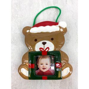 Christmas Santa Teddy Bear Picture Frame Keepsake Ornament NEW